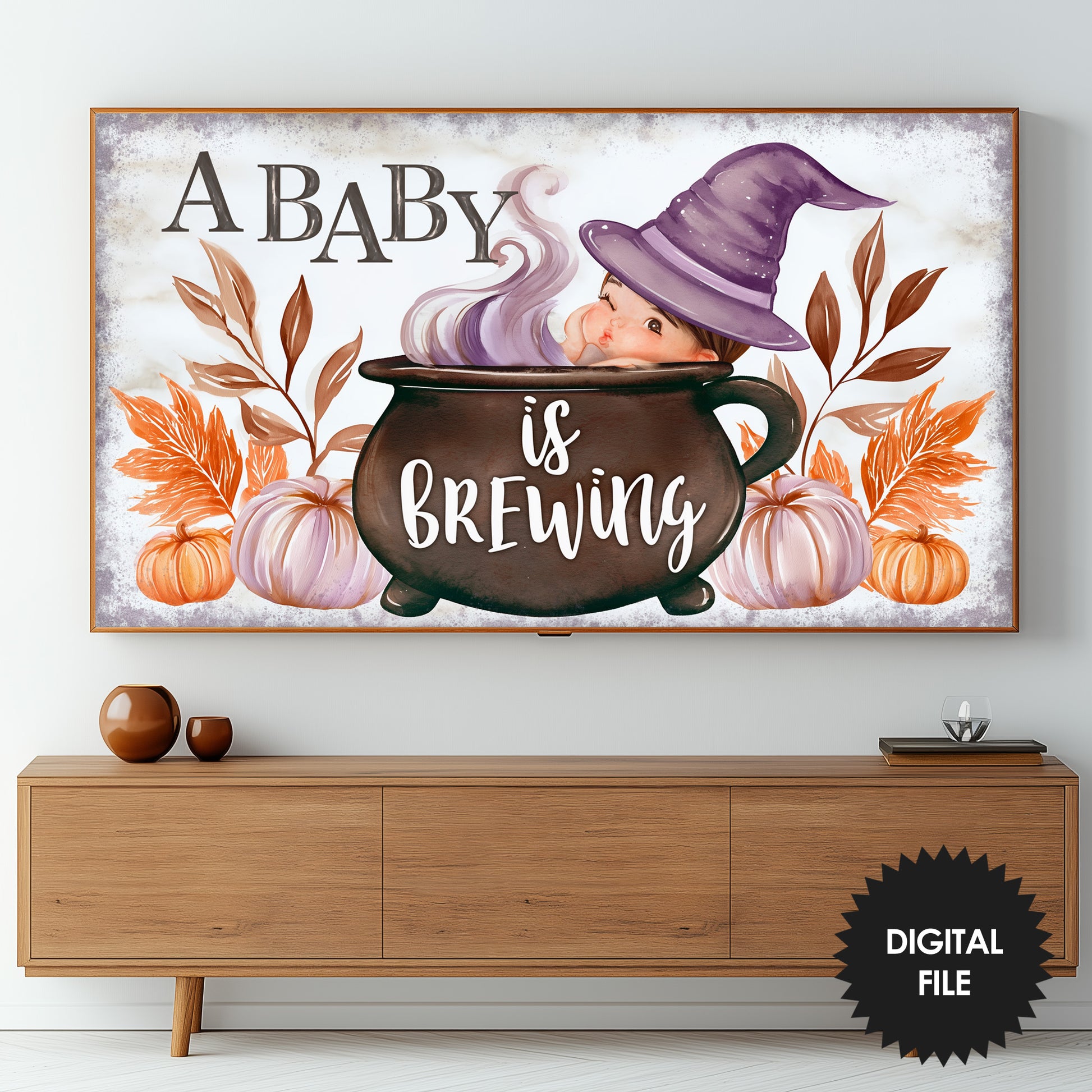 Baby Shower TV Display | "A Baby Is Brewing" Halloween Theme | Digital Download preview on screen