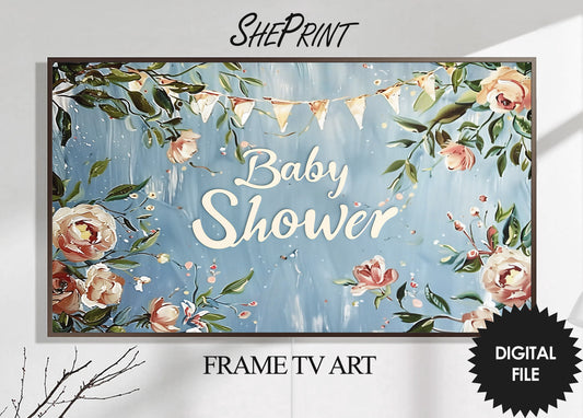 Baby Shower Frame TV Art | Welcome Baby Floral TV Display preview on Samsung Frame TV