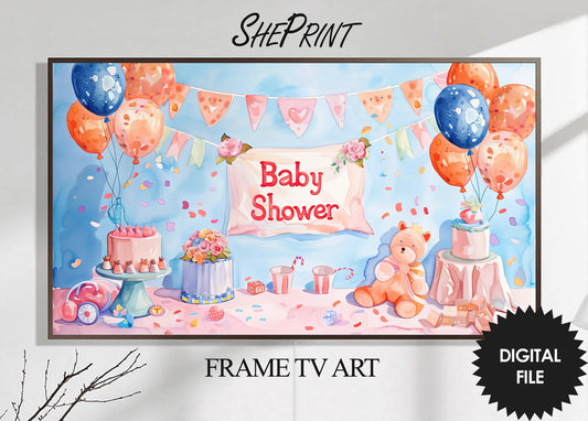 Baby Shower Frame TV Art | Gender Neutral Pink Blue Baby Shower Party Decor preview on Samsung Frame TV