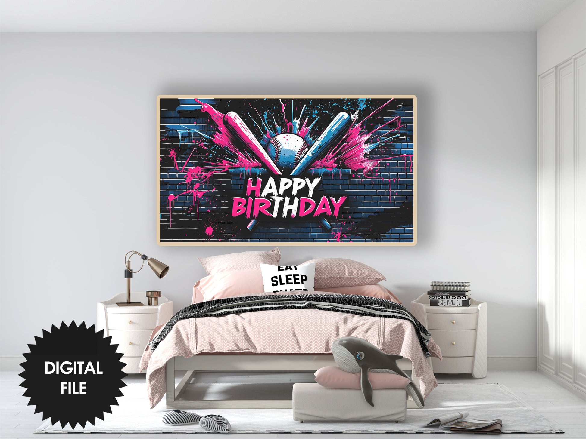 Baseball Drip Themed Party TV Art preview in teen room