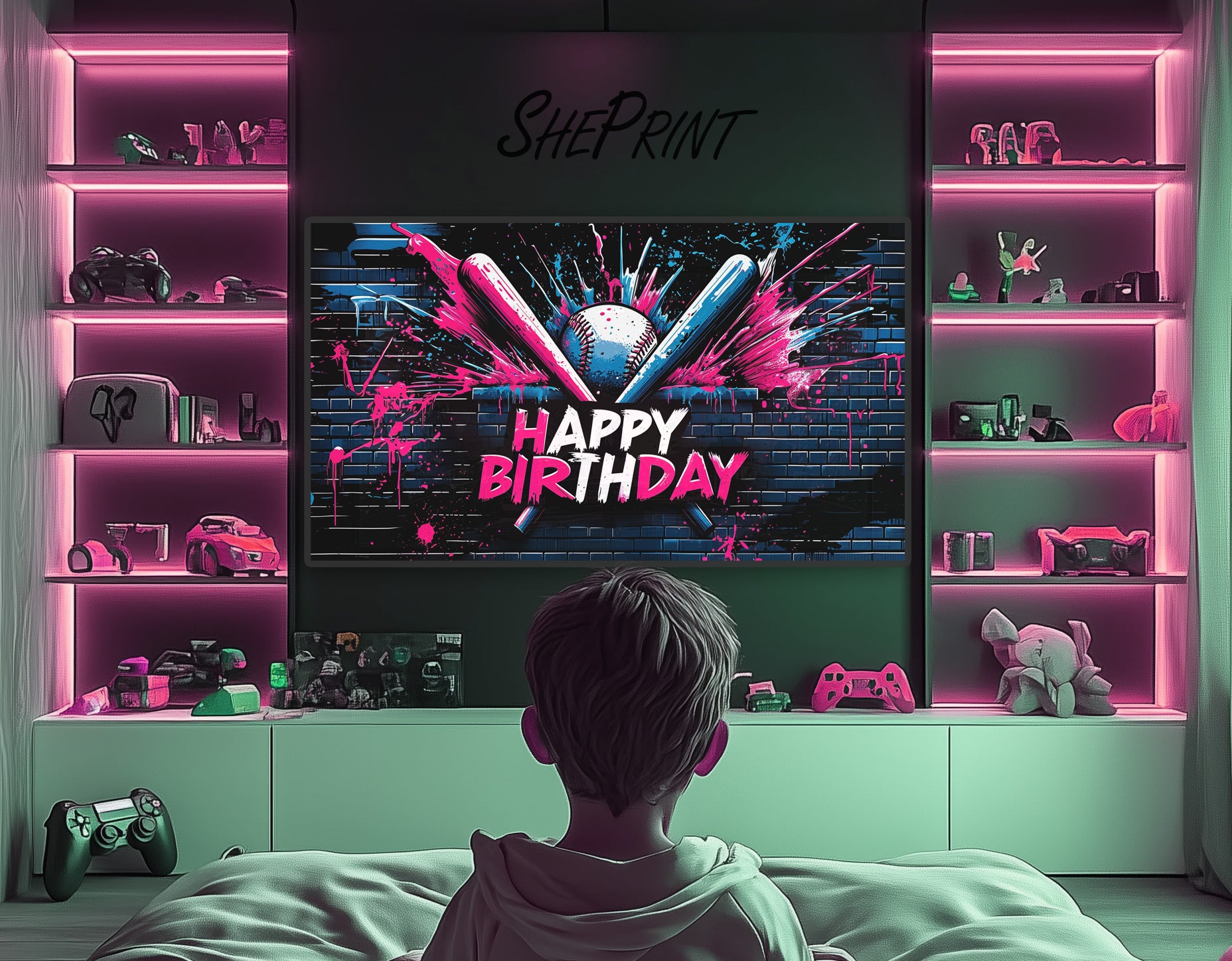 Baseball Drip Themed Party TV Art preview in kids game room