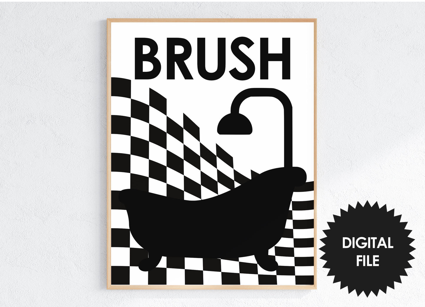 Bathroom Wall Art Set of 3, Flush the Toilet Sign Print, Black & White 17x22 In Posters, Instant Download Image