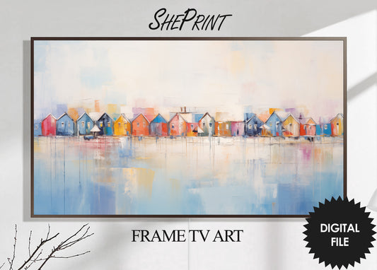 Samsung Frame TV Art | Beach Huts Painting | Coastal Digital TV Art  preview on Samsung Frame TV