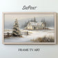 Beige Christmas Scene TV Art | Winter Landscape Painting preview on screen with light wooden frame