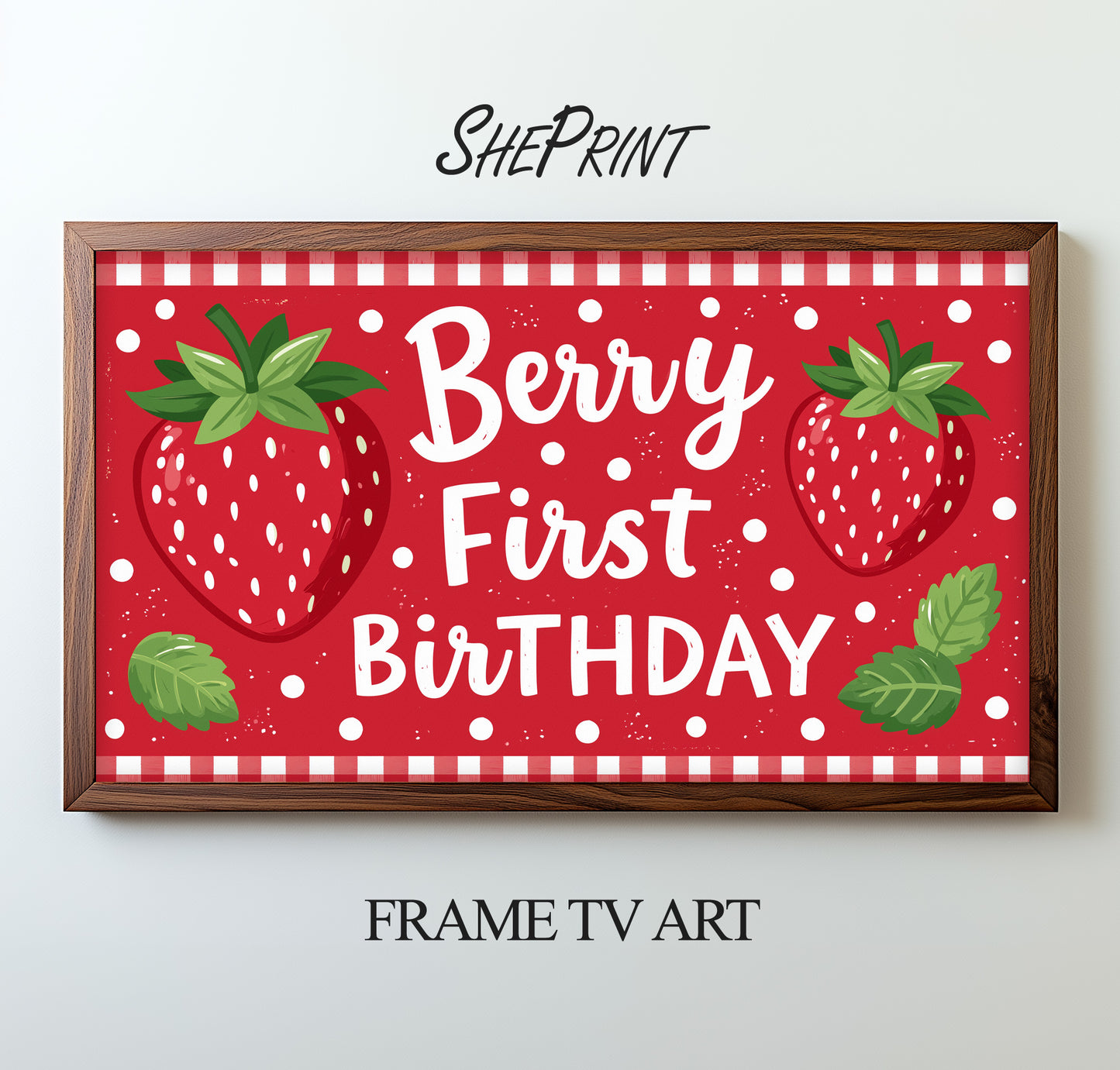 Berry First Birthday TV Art | Red Strawberries 1st Birthday Party Backdrop | Digital Download