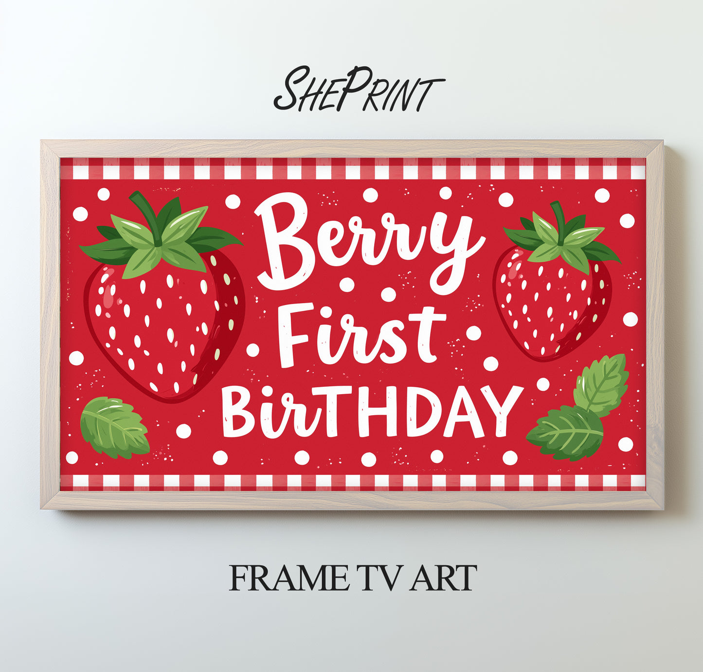 Berry First Birthday TV Art | Red Strawberries 1st Birthday Party Backdrop | Digital Download preview