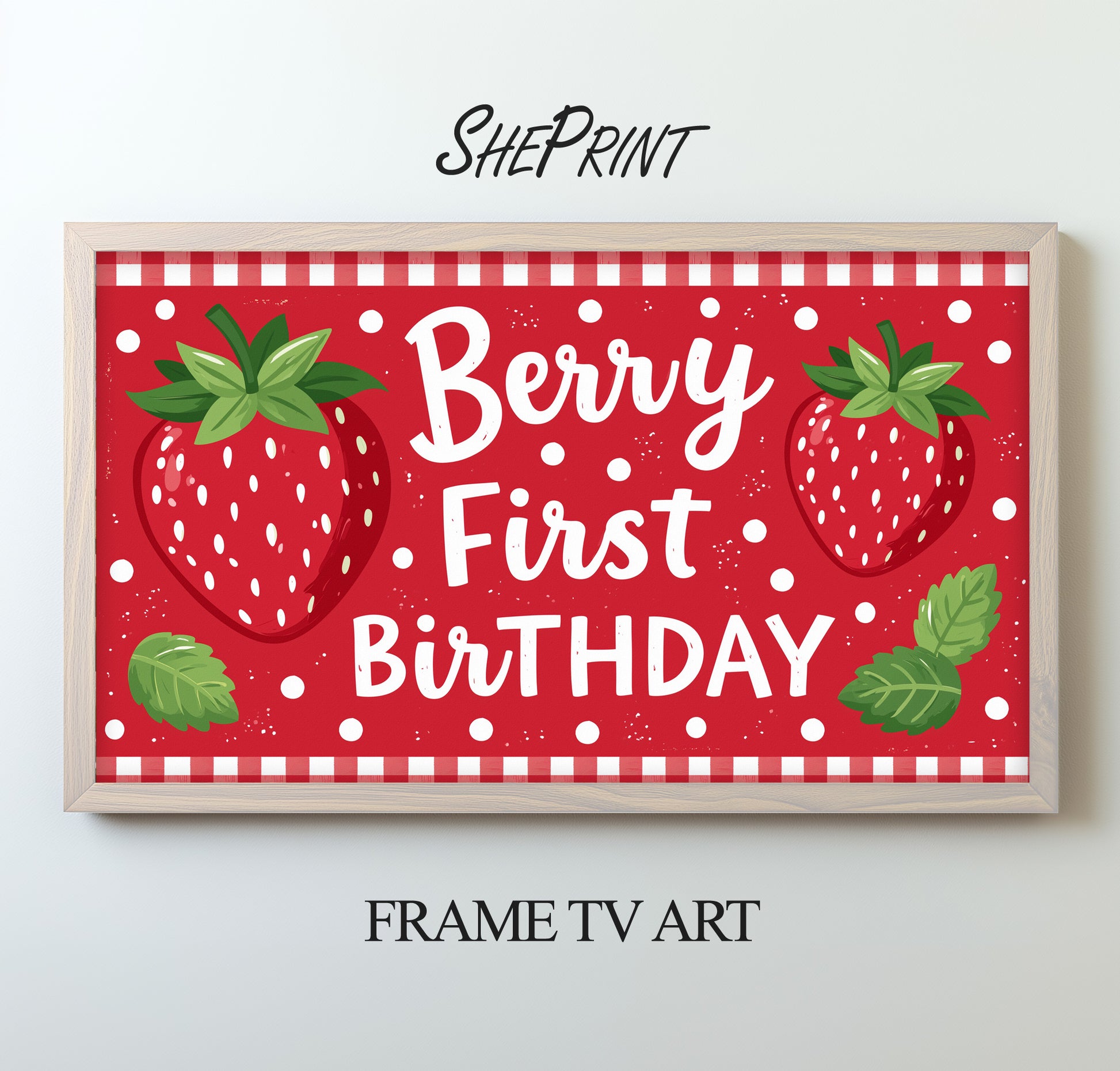 Berry First Birthday TV Art | Red Strawberries 1st Birthday Party Backdrop | Digital Download preview