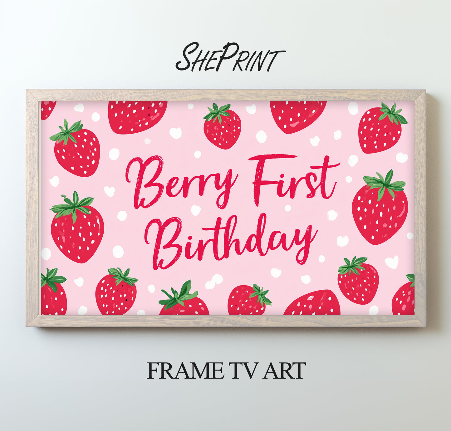 Berry First Birthday Frame TV Art | Baby Girl Birthday Party TV Backdrop | Digital Download