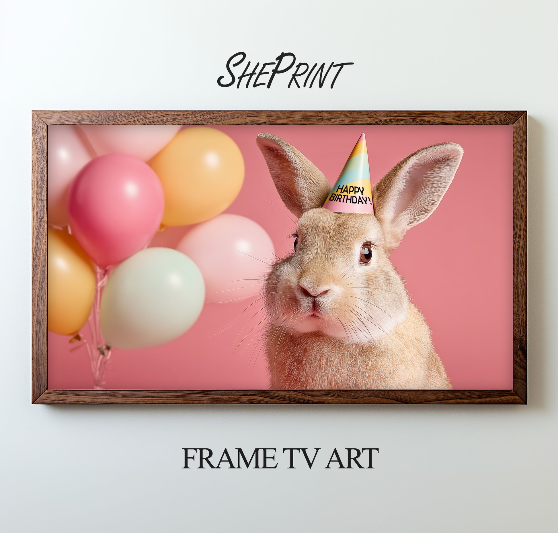 Birthday Bunny Frame TV Art | Pink Funny Birthday TV Backdrop | Digital Download