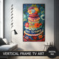 Vertical Frame TV Art | Happy Birthday | Floral Birthday Cake Painting preview on Samsung Frame Tv when mounted vertically