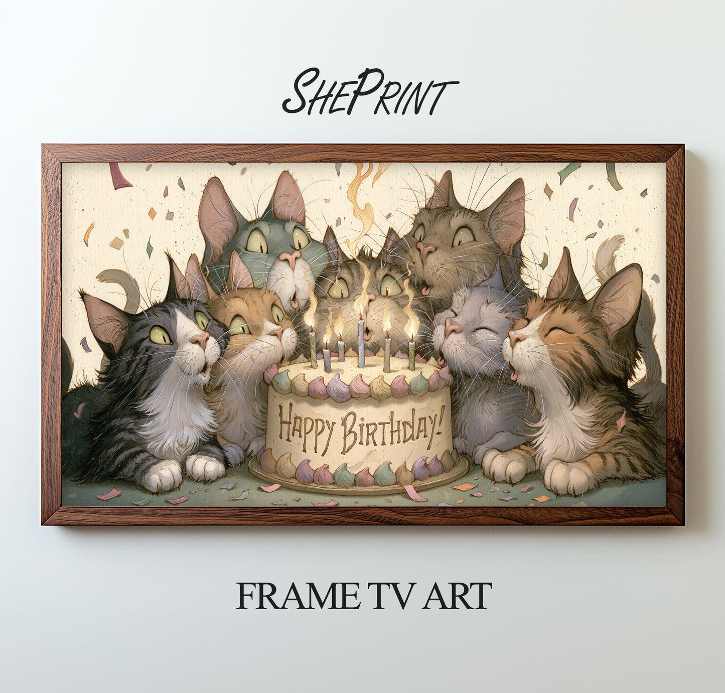 Cat Birthday TV Backdrop Funny Cats Party Decor Digital Download for Pet Lovers Celebration