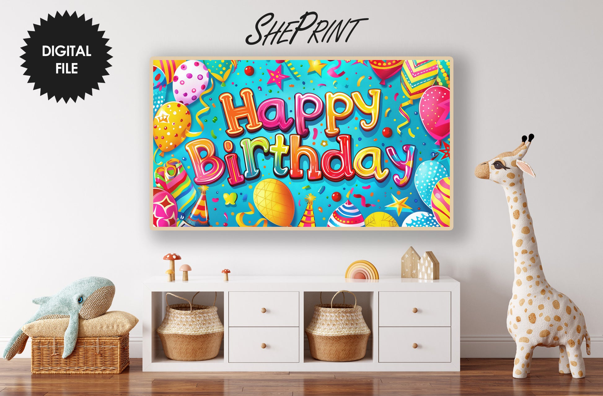 Frame TV Art For Kids | Happy Birthday Colorful Balloons | For Girls and Boys preview in kids room