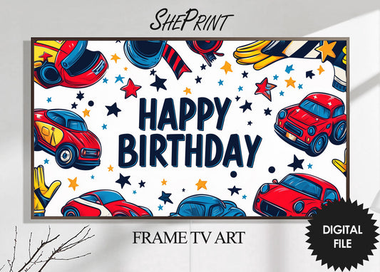 Samsung Frame TV Art For Kids | Happy Birthday Cute Cars Art For Boys preview