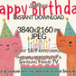 Kids Birthday Frame TV Art | Happy Birthday Cats Drawing | Digital Download 3840x2160px JPG close up view