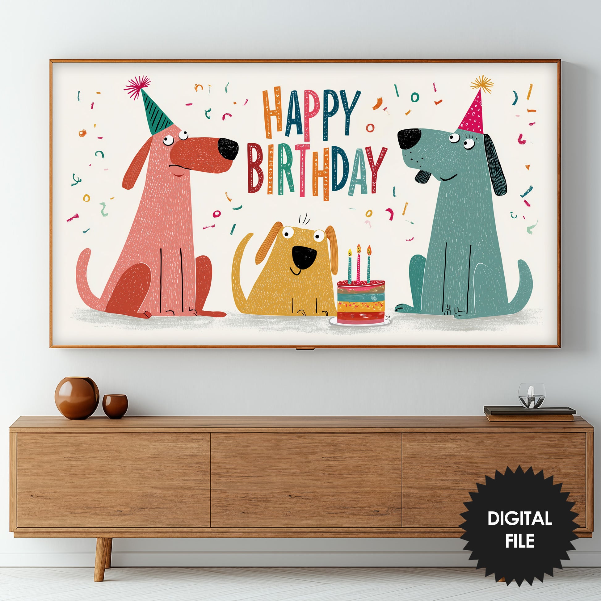 Dog Birthday TV Backdrop Puppy Party Decor Happy Birthday Digital Display for Kids Celebrations, preview in kids room