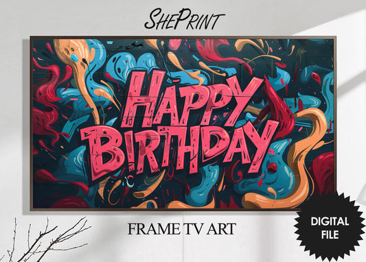 Frame TV Art | Happy Birthday Colorful Abstract Art For Kids preview on Samsung Frame TV