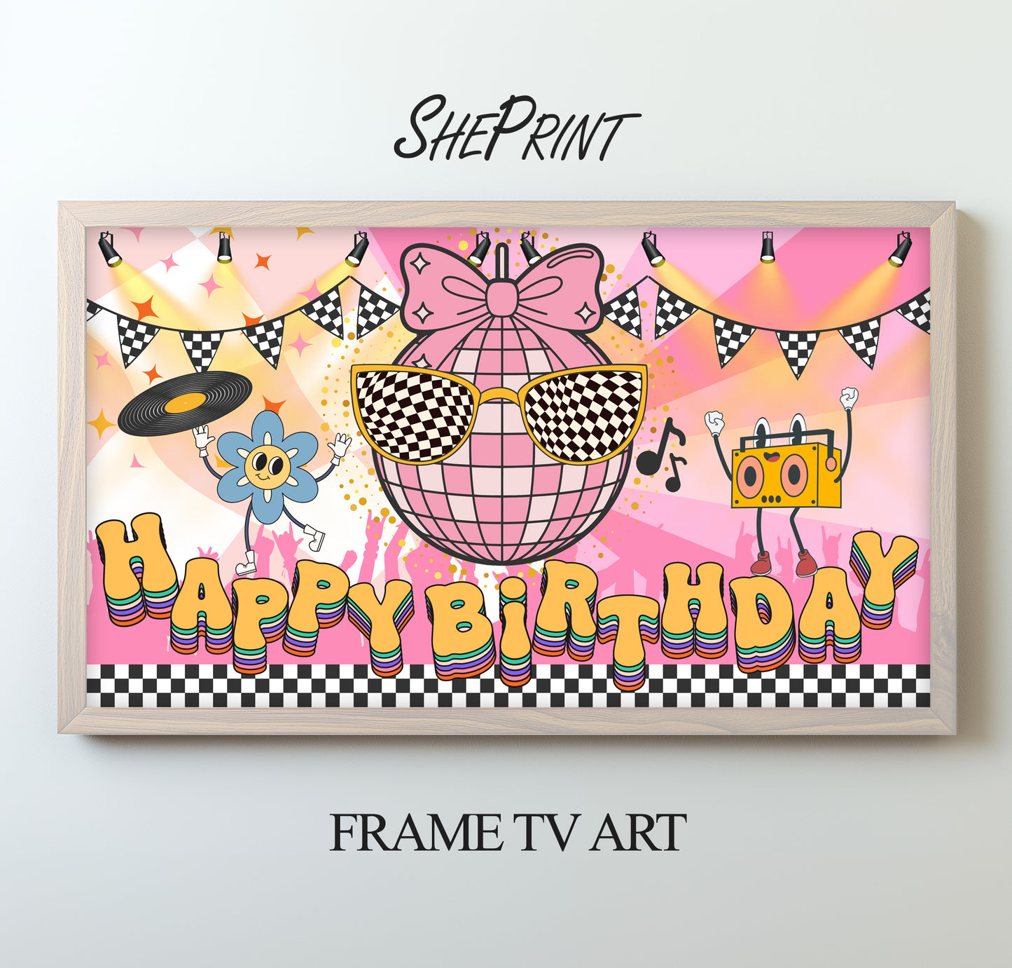 Groovy Disco Birthday Frame TV Art | Girls Birthday Party Backdrop | Digital Download