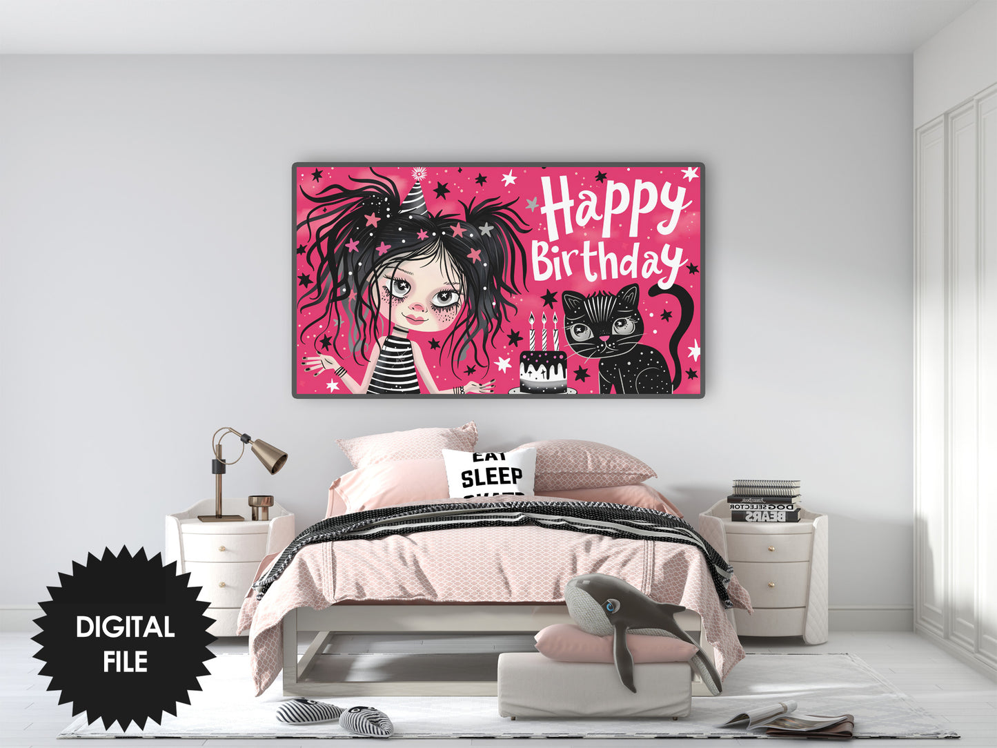 Frame TV Art For Girls | Happy Birthday Halloween Themed Birthday Party preview in teens room
