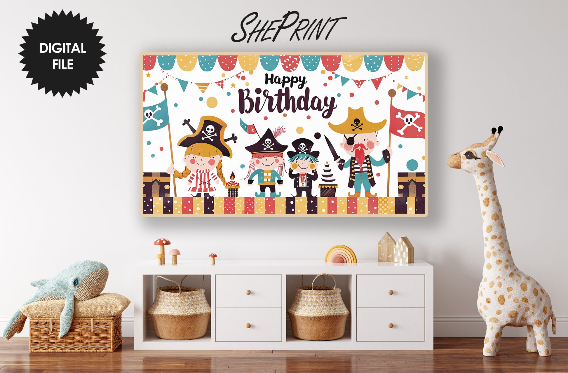 Frame TV Art For Kids | Happy Birthday Pirate Themed Party preview in kids room