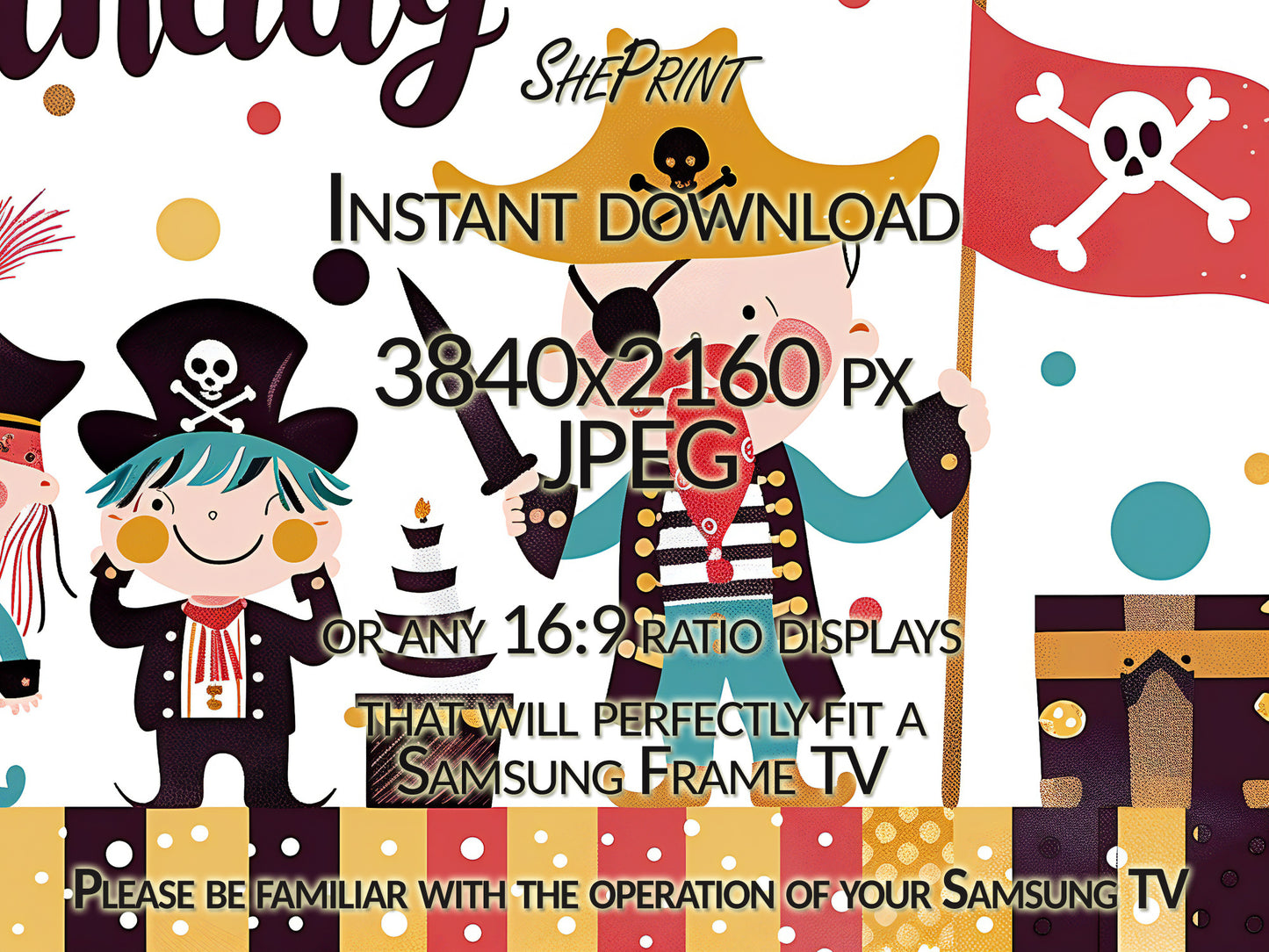 Frame TV Art For Kids | Happy Birthday Pirate Themed Party close up view