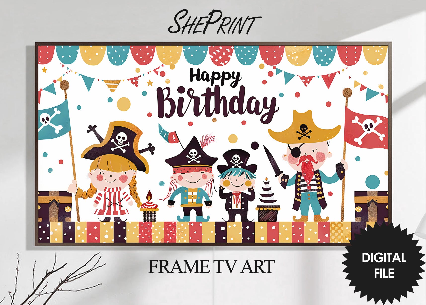 Frame TV Art For Kids | Happy Birthday Pirate Themed Party preview on Samsung Frame TV