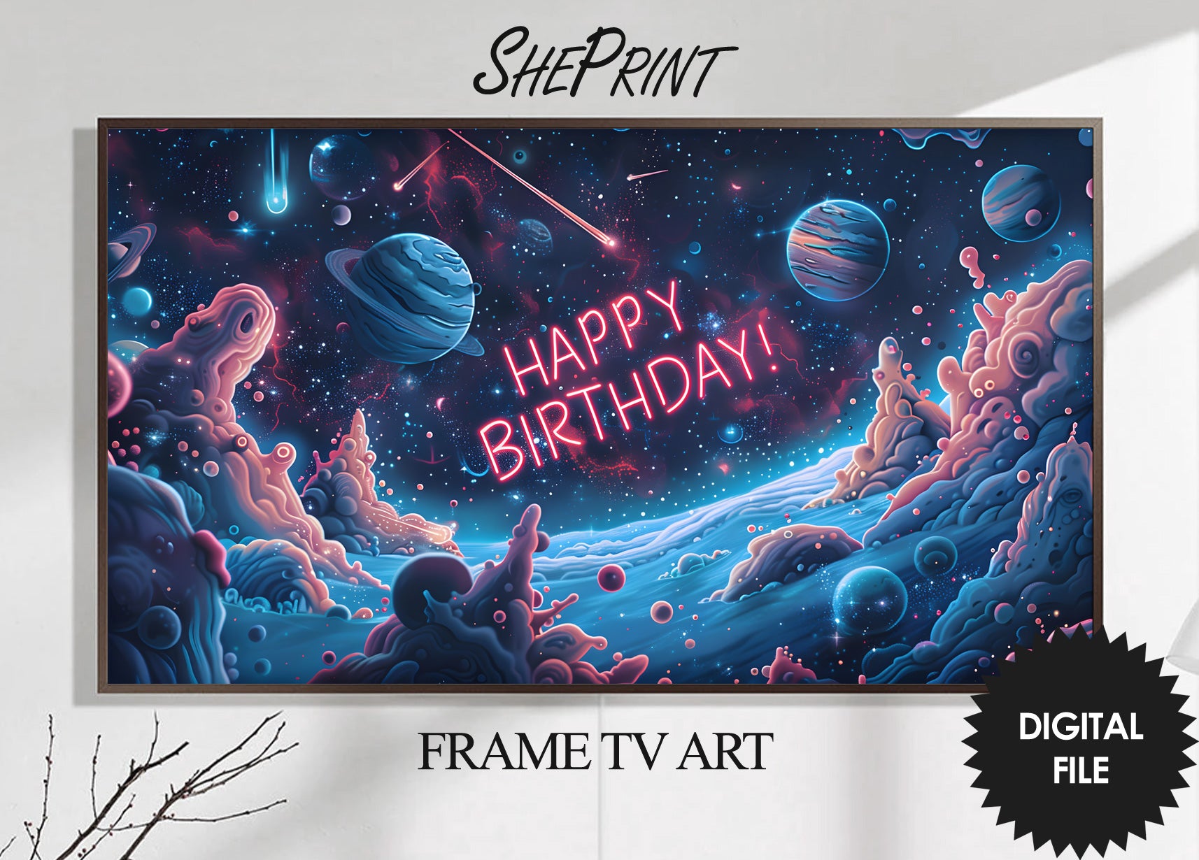 Birthday Frame TV Art, Space Fantasy Birthday Party TV Art For Teens, Girls And Boys preview