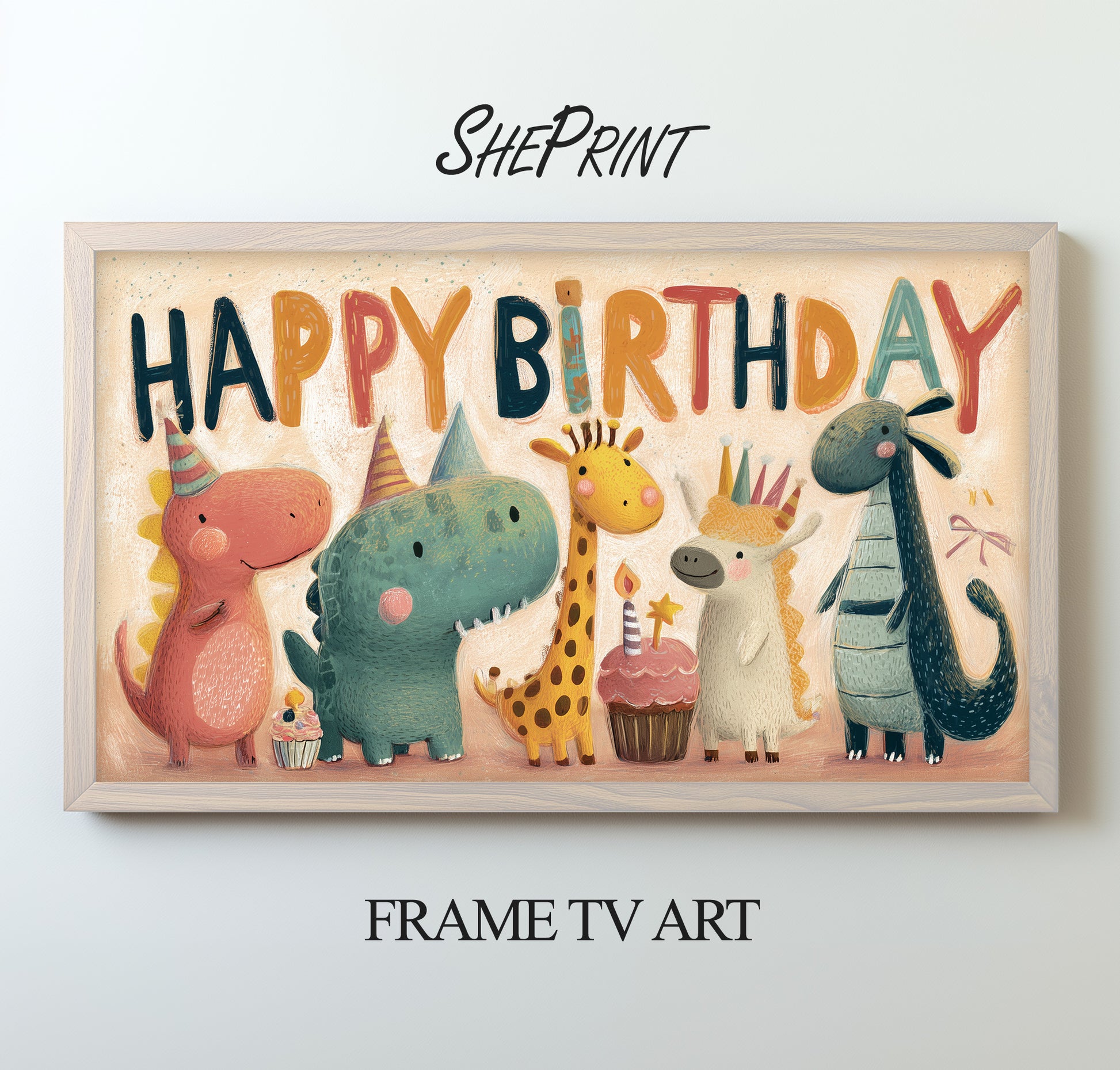 Whimsical Animals Birthday Frame TV Art | Kids Party Backdrop Decor | Instant Download