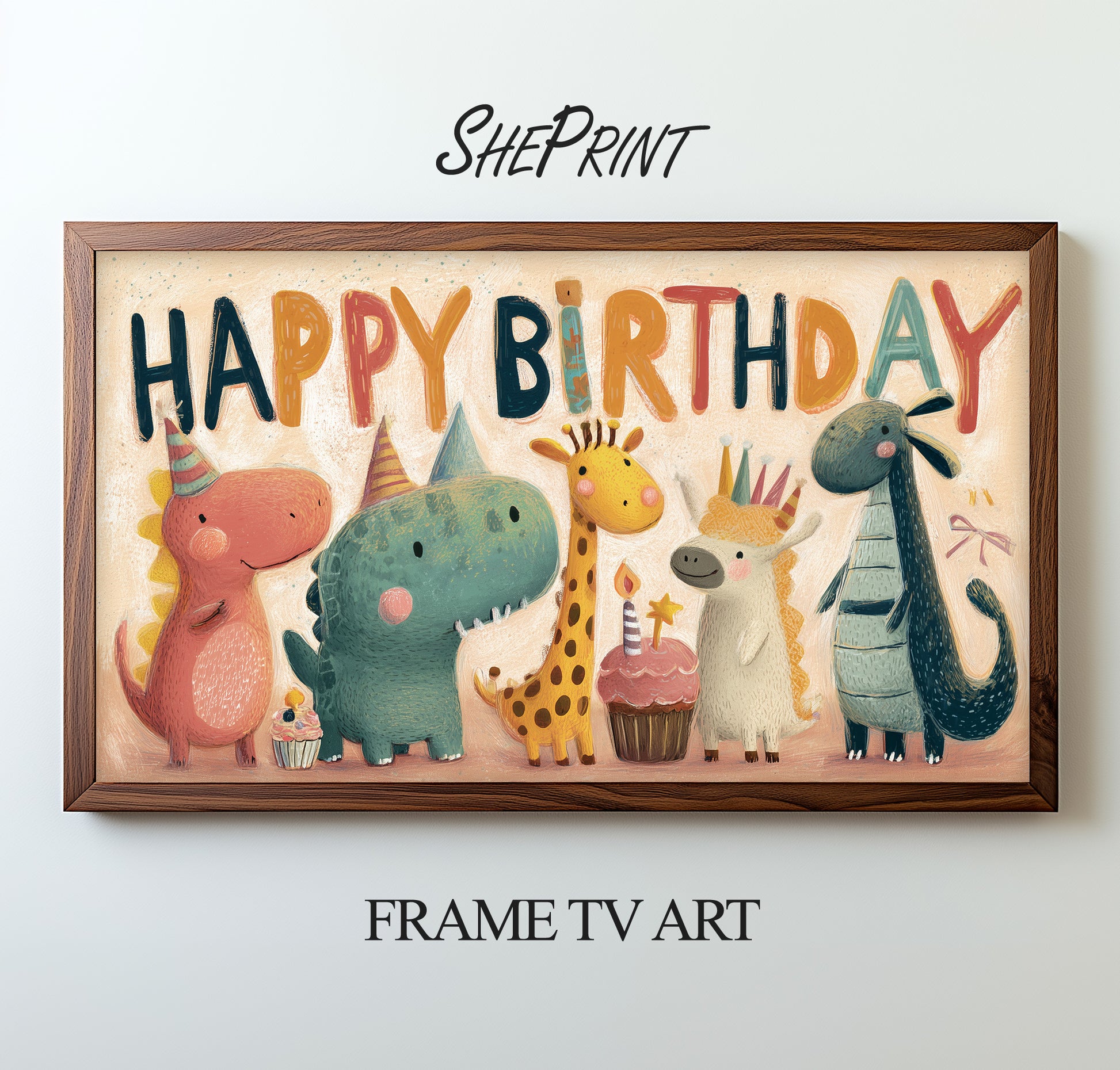 Whimsical Animals Birthday Frame TV Art | Kids Party Backdrop Decor | Instant Download preview