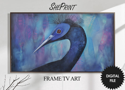 Frame TV Art, Blue Cassowary Bird Art, Digital TV Art, preview on Samsung Frame TV