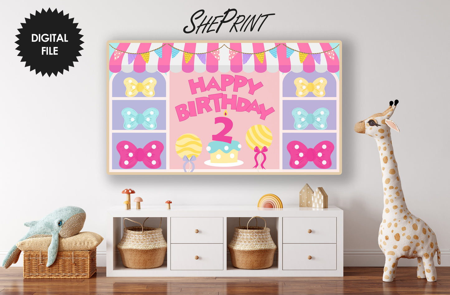  Frame TV Art | Bowtique Theme Birthday Party For Girls For Girls Turning 2 preview in kids room