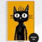 Halloween Wall Art Prints For Kids, Cute Black Cat and Bats, Rough Black Yellow Drawing, Instant Download JPG, Print up to 8"x12"in/20x30cm