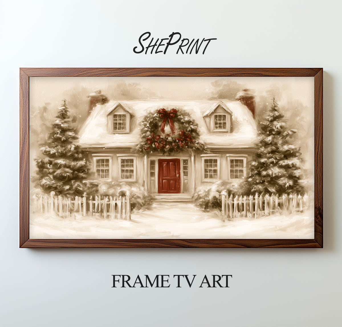 Christmas Cottage Frame TV Art | 3840 x 2160px JPEG | Instant Digital Download