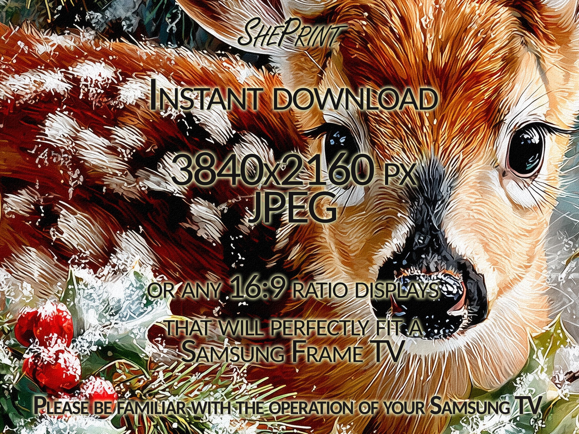 Samsung Frame TV Art Christmas Deer close up view