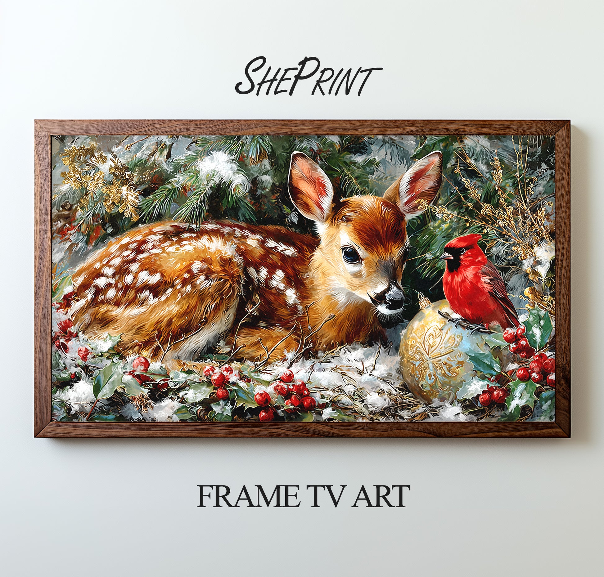 Samsung Frame TV Art Christmas Deer and Red Robin 