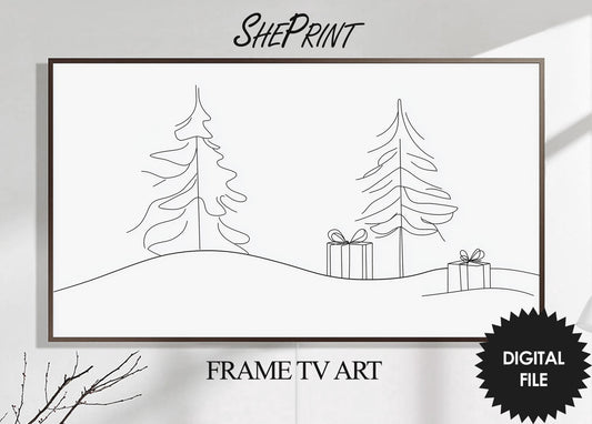 Samsung Frame TV Art Christmas Trees Line Art, Minimalism preview