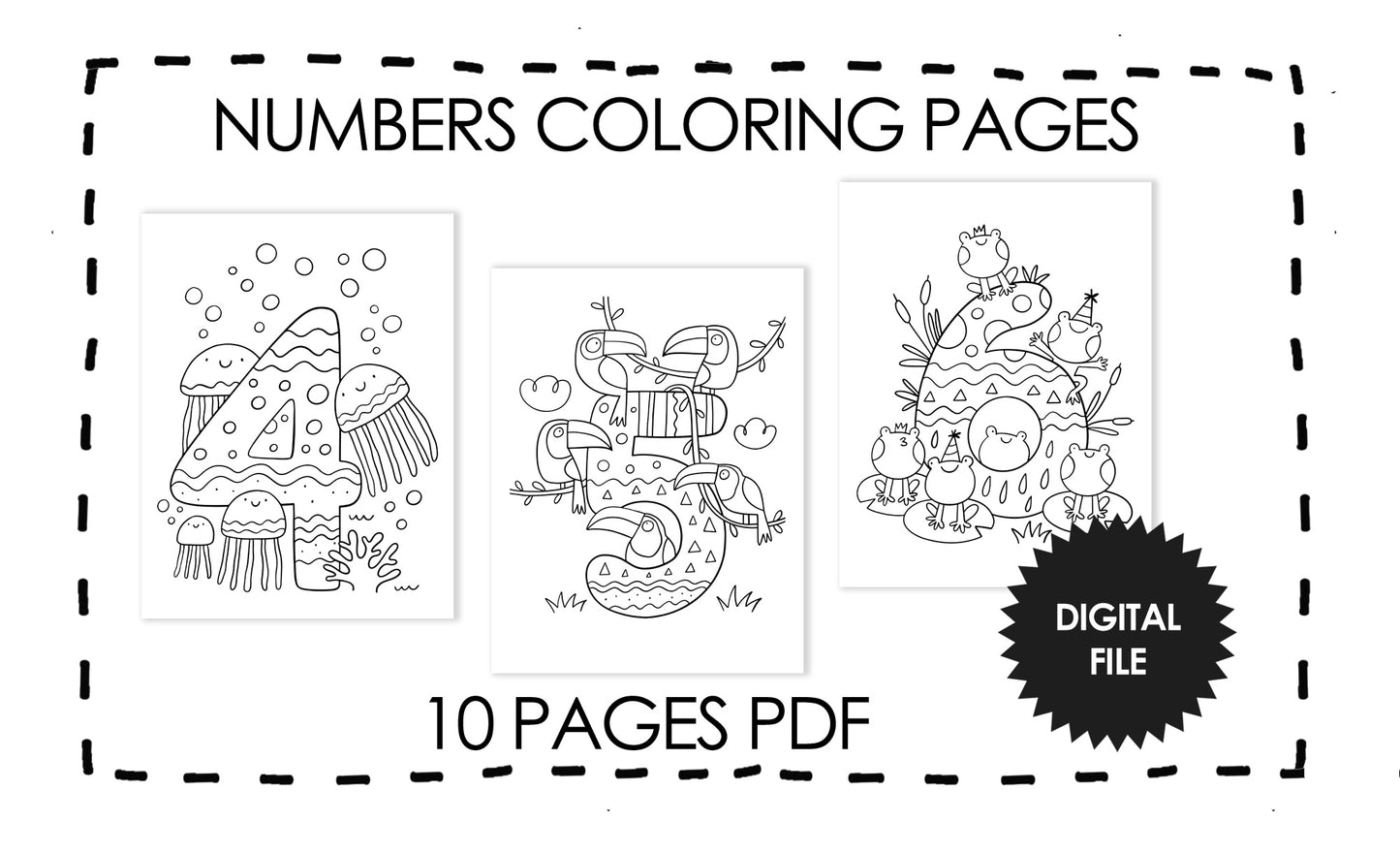 Numbers Coloring Pages for Kids, Preschool 123 Coloring Book, Kids Printables, Instant Download PDF 10 Pages, Print At Home, Download Now