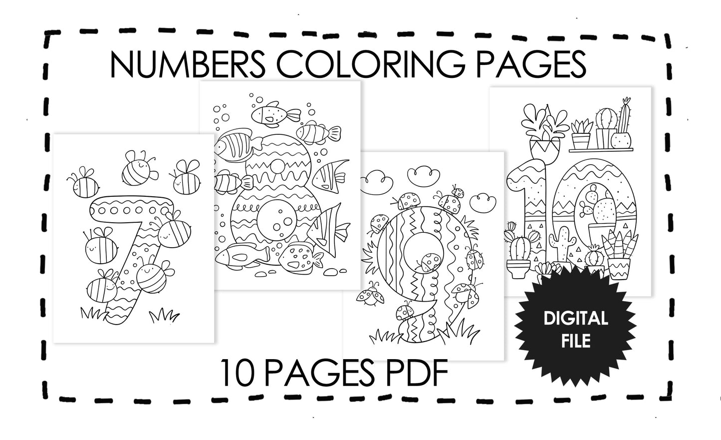 Numbers Coloring Pages for Kids, Preschool 123 Coloring Book, Kids Printables, Instant Download PDF 10 Pages, Print At Home, Download Now