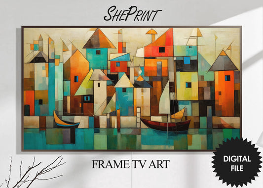 Samsung Frame TV Art Abstract Houses | Cubism Art | 3840x2160 pixels JPEG | Digital TV Art | Instant Download