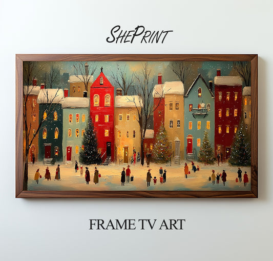Colorful Christmas Town Frame TV Art | Digital Painting preview on screen