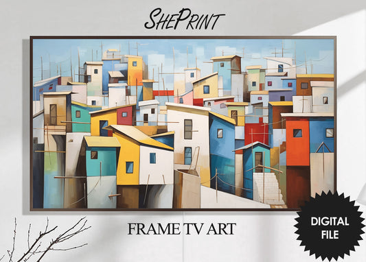 Samsung Frame TV Art Coastal Houses Abstract Art | Cubism Art | 3840x2160 pixels JPEG | Digital TV Art | Instant Download