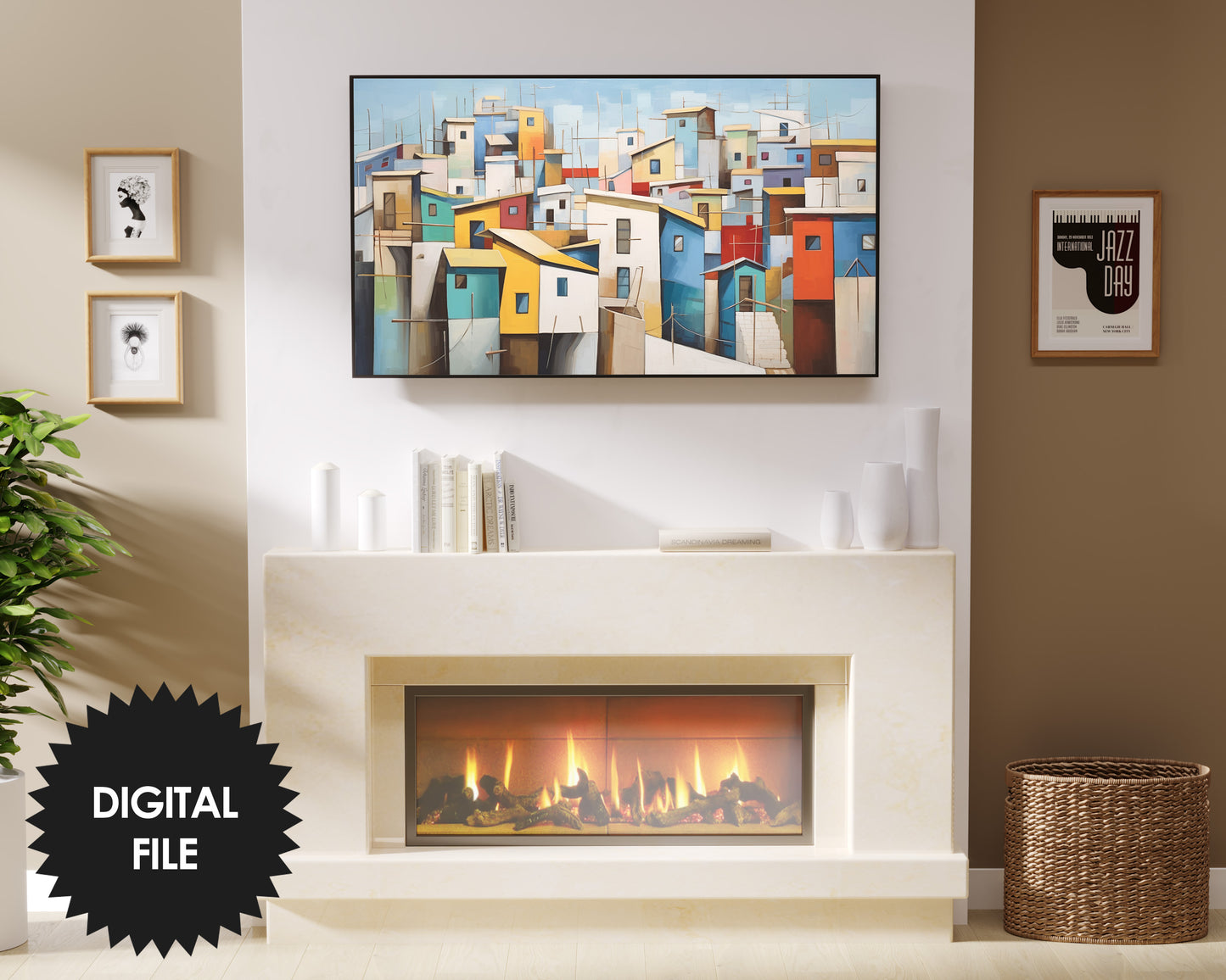 Samsung Frame TV Art Coastal Houses Abstract Art | Cubism Art | 3840x2160 pixels JPEG | Digital TV Art | Instant Download