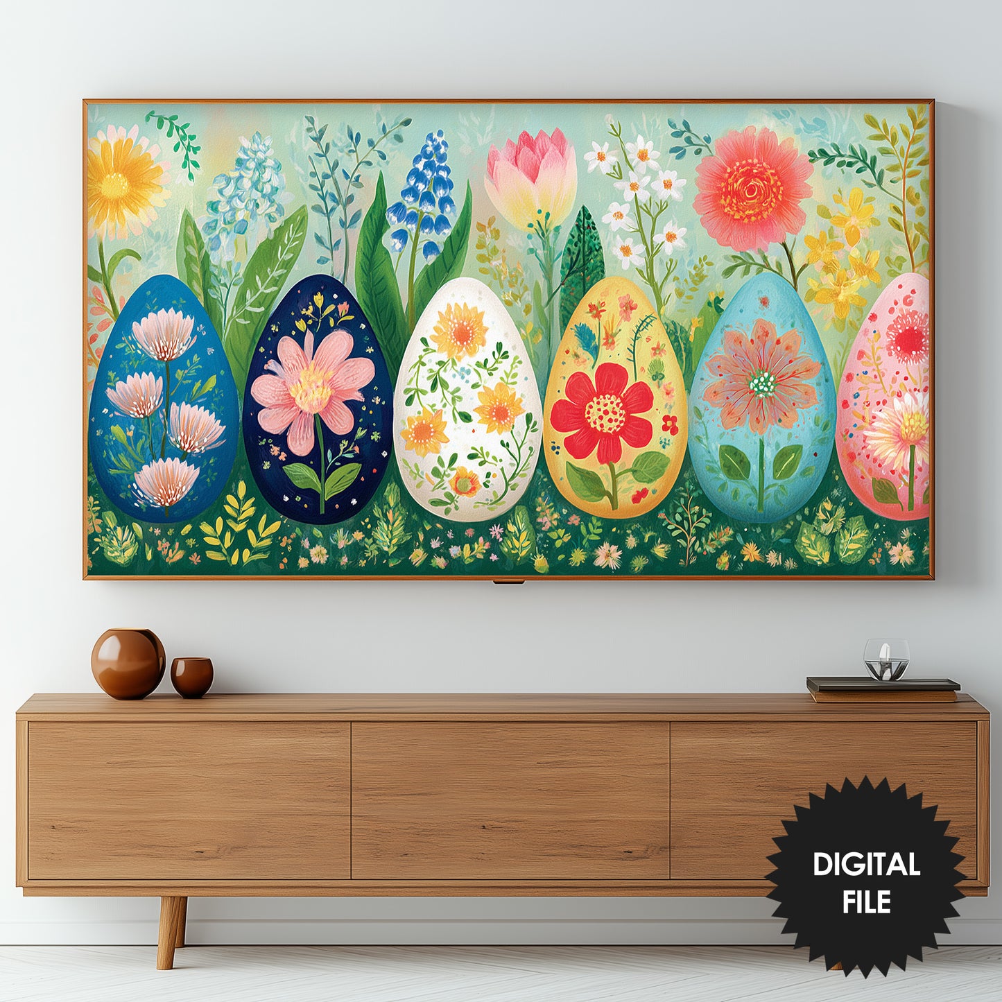 Easter Eggs Frame TV Art | Folk Style | Digital Download preview on screen