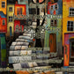 Vertical Frame TV Art, Colorful Night Town Abstract Art, close up view