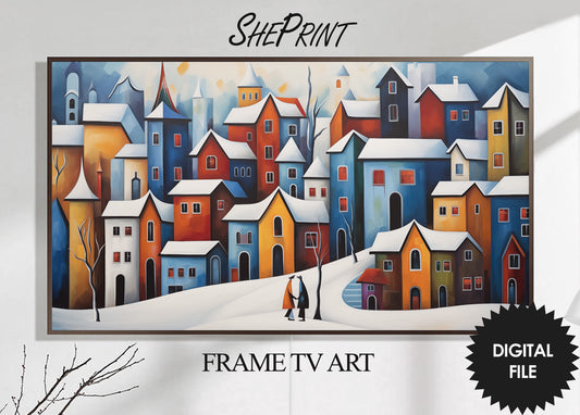 Winter Samsung Frame TV Art | Colorful Winter Town | Digital TV Art | Digital Painting | Instant Download