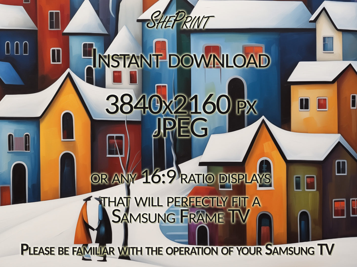 Winter Samsung Frame TV Art | Colorful Winter Town | Digital TV Art | Digital Painting | Instant Download