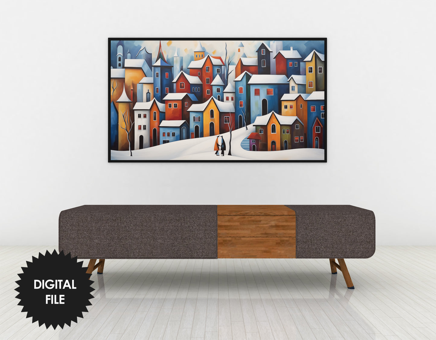 Winter Samsung Frame TV Art | Colorful Winter Town | Digital TV Art | Digital Painting | Instant Download