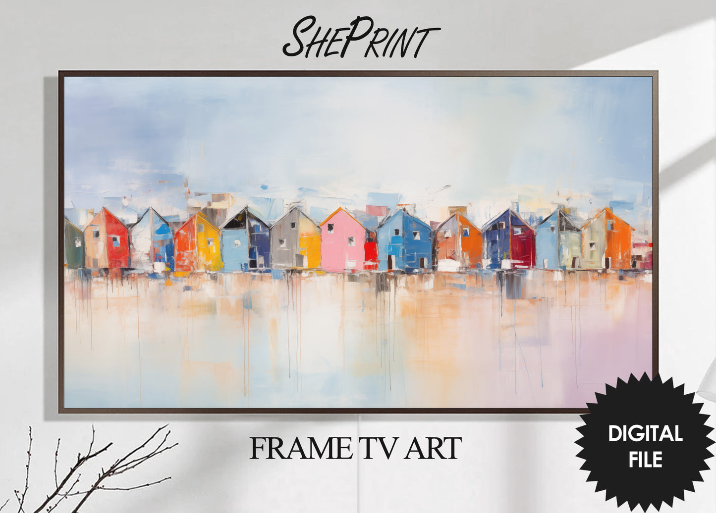 Frame TV Art | Colorful Beach Huts Painting | Summer TV Art preview on Samsung Frame TV