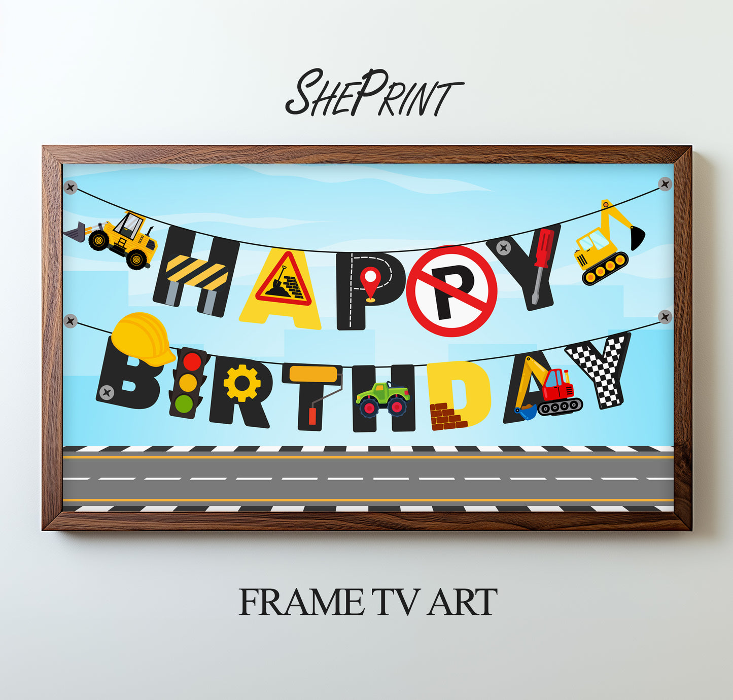 Construction Birthday Party Banner TV Art | For Boys preview on Samsung Frame TV - version 1