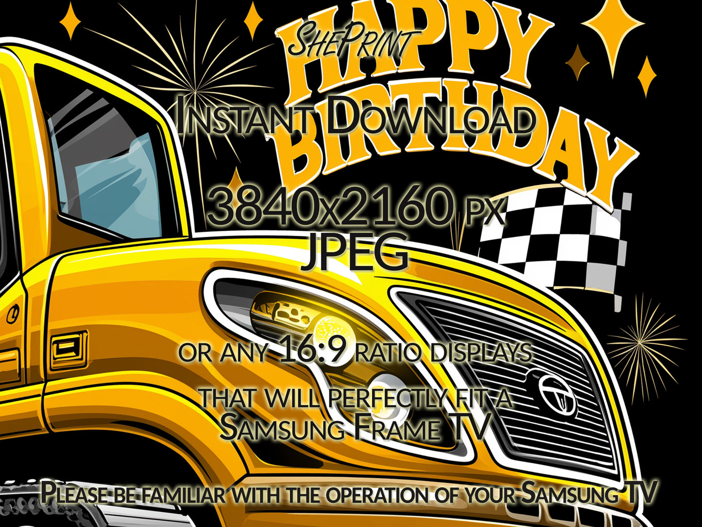 Construction Birthday TV Art For Boys | Heavy Machinery close up view