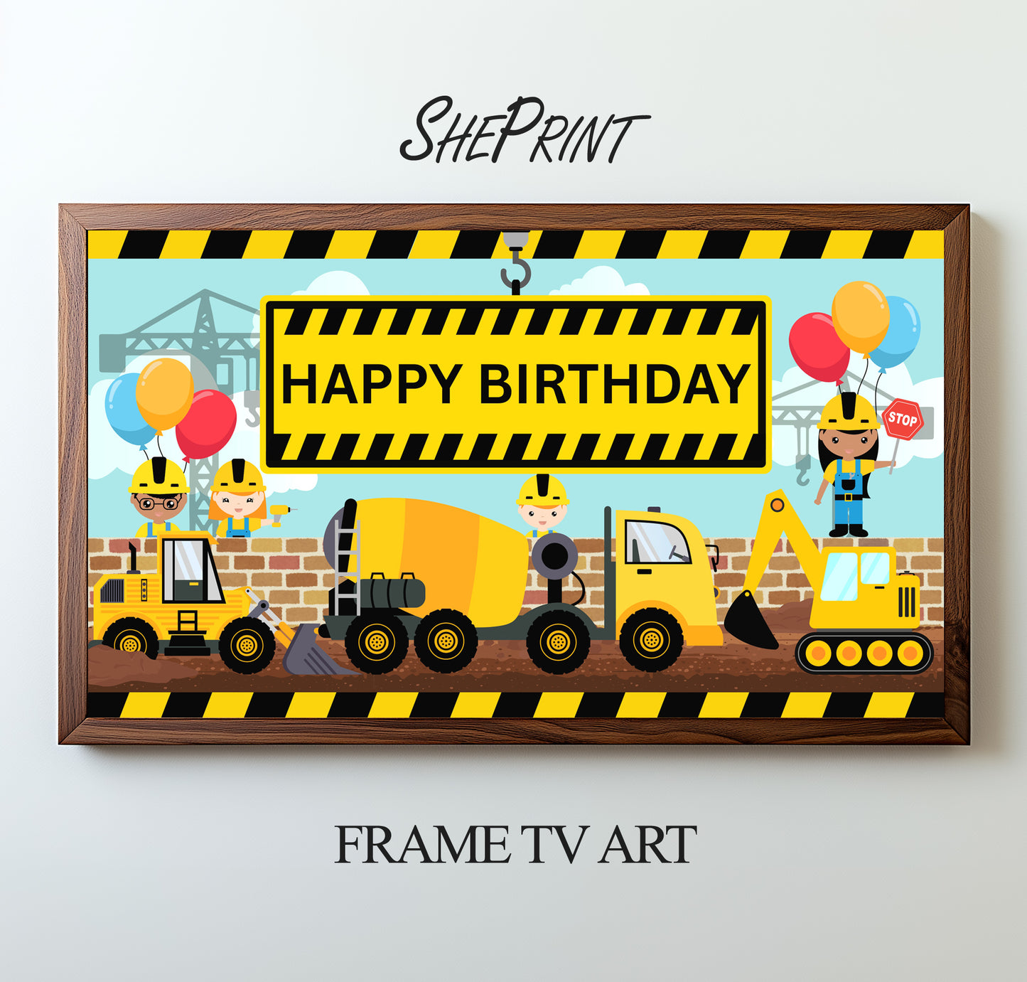 Construction Birthday Theme TV Art For Boys preview on Samsung Frame TV 